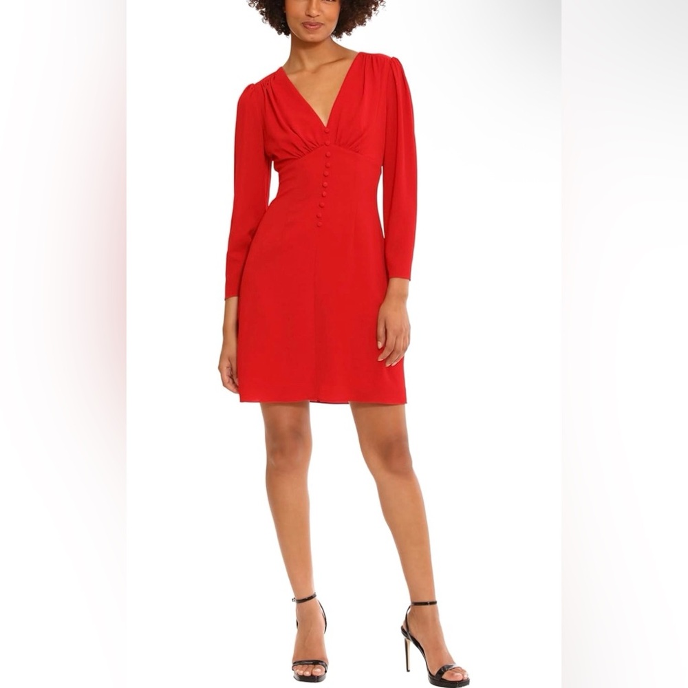 Donna Morgan Red Long Sleeve V-Neck Dress Size 10 NWOT Sheath Cocktail Workwear